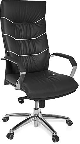 AMSTYLE Chefsessel Echtleder Schwarz mit Kopfstütze, Multiblockmechanik | Bürostuhl XXL mit extra breiter Rückenlehne, Schreibtischstuhl verstellbar, Drehstuhl Leder für lange Sitzdauer