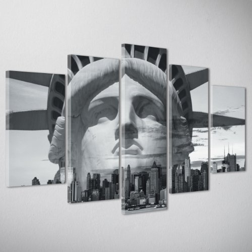 Iloveprint Modernes Bild RIESEN – Citta 'NEW YORK – Statue Freiheit' – 5 Tele – Möbel Haus Bar – 170 x 90 cm