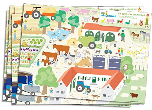 DH-Konzept 6 Platzsets * Bauernhof * für Kindergeburtstag Platz-Set Tischset Unterlage Malvorlage Kinder Geburtstag Party Motto Hahn Kühe Schwein Pferd Stroh Ziege