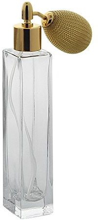 Glas-Flakon Parfüm-Zerstäuber mit Ballpumpe, 50 ml Kosmetex Gerade Linie, für Colognes, leer, Ballp. Gold