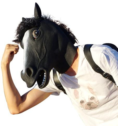 CreepyParty Horse Mask Black Horse Head Mask Latex Realistic Animal Full Head Mask for Halloween Costume Party