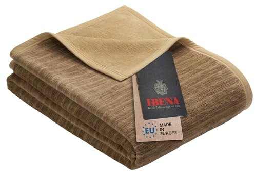 Ibena Fano Kuscheldecke 100x150 cm – Kniedecke beige Camel, tolle Wendedecke aus hochwertiger Baumwollmischung, kuschelweich und angenehm warm