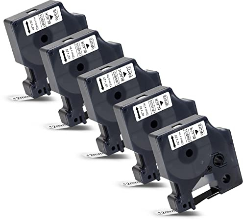Labelwell 5x 45013 12mmx7m Kompatibel Schriftband Ersatz für Dynmo D1 12mm 45013s S0720530 Schwarz auf Weiß für Dynmo LabelManager 160 210D 360D 280 420P 500TS Labelpoint 250 150 Labelwriter 450 Duo