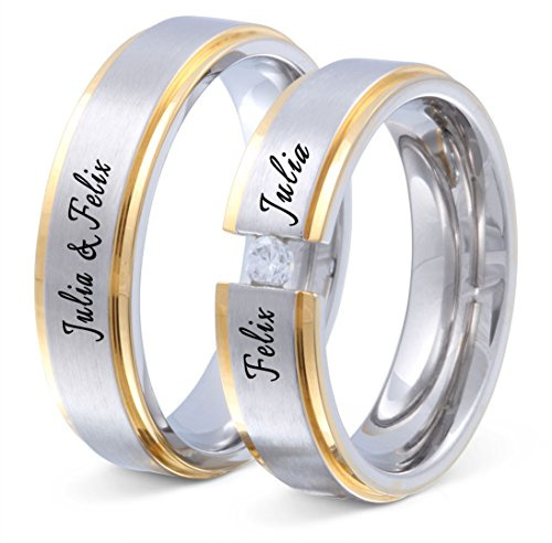 Juwelier Schönschmied Trauringe Partnerringe Eheringe - inkl. WUNSCHGRAVUR - Edelstahl Zirkonia 112HDac - mit AMAZON KONFIGURATOR direkt online gestalten !