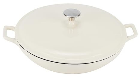 Amazon Basics Redondo Cacerola de hierro fundido esmaltado con tapa, 3,1 L, Blanco
