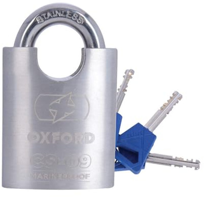 Oxford CS-09 Marine Proof Padlock | Stainless Steel Heavy Duty Corrosion Resistant Shackle - Ideal for Boats, Bikes, Sheds, Gates, Silver, 50mm