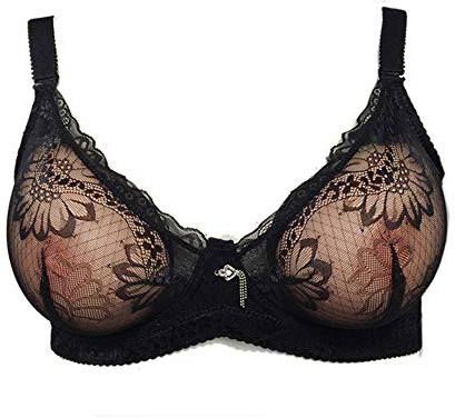 BaronHong Wireless-BH für künstliche Brüste Silikonbrust Crossdresser Mastektomie; Sexy V-Ausschnitt Durchsichtig (schwarz, 85)