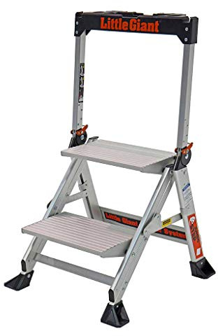 Little Giant 2 Tread Jumbo Step Stool, Top Tread Height 460mm, Aluminium, Folding Steps with Built-in Tool Tray & High Handrail