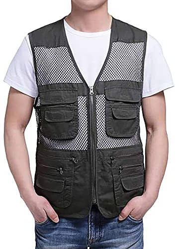 Daoba Outdoor Weste Safari praktischen Reißverschluss Multi-Tasche Netz Breathable Camping Jagd Fischen Fotografie