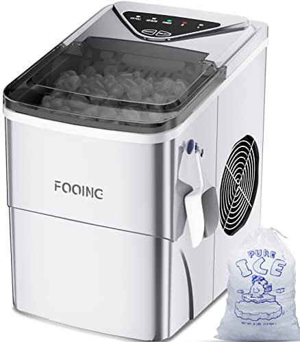 Eiswürfelmaschine Klare Eiswürfel, Selbstreinigende Eismaschine, 9 Würfel in 6 Minuten fertig, 15KG in 24 H, Tragbare Ice Maker Cube Maschine für Zuhause/Küche/Büro/Bar, Silber