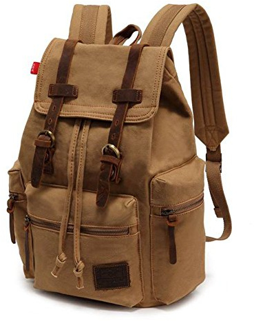koolehaoda® Vintage Canvas Ryggsäck, 17-tums Laptop Ryggsäck Unisex Casual College Bag Vandringsväska Läder Ryggsäck Canvas Ryggsäck, (Khaki - L)