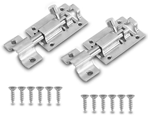 ECENCE 2pcs Verrous de porte interieure en acier inoxydable 201 - Loquet porte avec pêne coulissant pour portes, portails de jardin, fenêtres et écuries 50x30mm avec vis