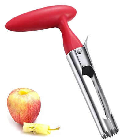 STOUCLA Descorazonador de manzanas, de acero inoxidable o peras, herramienta para el hogar y la cocina con mango afilado de hoja dentada (rojo)
