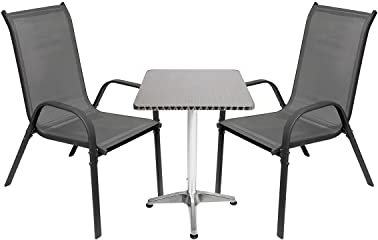 Mojawo Luxus Bistrogarnitur Gartengarnitur - 3-teilig - Tisch Glas/Metall 60x60xH70cm + 2 Stapelstühle Anthrazit