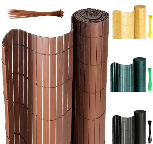 SWANEW Canisse en PVC Brise Vue, Intimité Paravent de Jardin, Piscines, Balcon e Terrasse, Décorative Palissade en PVC Résistant aux UV, Coupe-Vent, Résistant aux intempéries, Brun (90 x 400 cm)