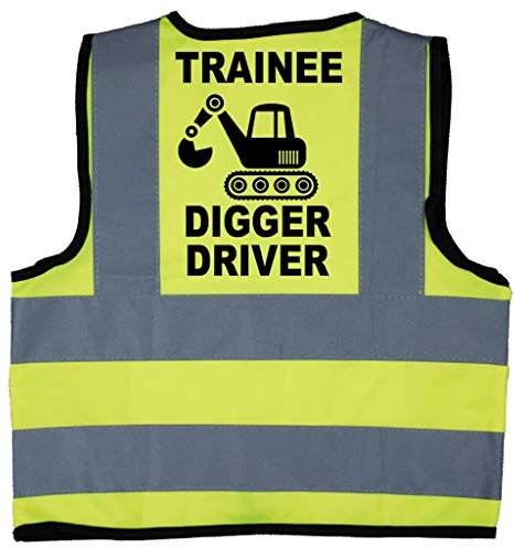 Acce Products Baby Children Kids Hi Vis Safety Jacket Vest Trainee Digger Driver Sizes 0 to 8 Years Optional Personalisation Text On Front