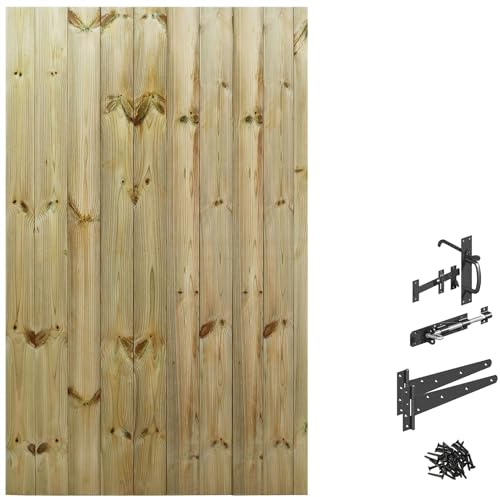 Flat Top Upto H: 6ft x W: 105cm Tongue & Groove Bespoke Garden Gate Custom Made Wooden Semi-Braced Treated Light + Suffolk Hinge Pack Rear/Side/Pathway Access [Upto] Height: 1800mm x Width 1050mm