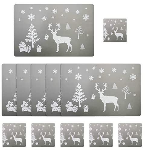 12-teiliges Weihnachts-Platzset- und Untersetzer-Set, 6 Tischsets & 6 Untersetzer für Festliche Weihnachts-Tischdeko