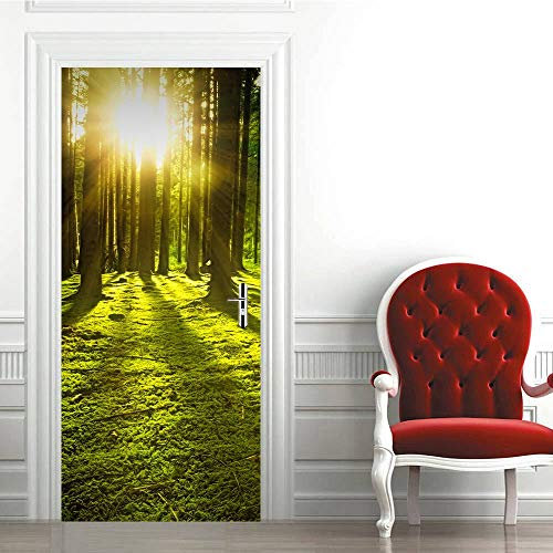 ZAPVI Türtapete Selbstklebend Sonnenschein Wald Tür Türtapete Selbstklebend Türposter ,Fototapete Selbstklebend 3D Pvc Türaufkleber Diy Türbild,Türfolie Poster Tapete 90x200cm