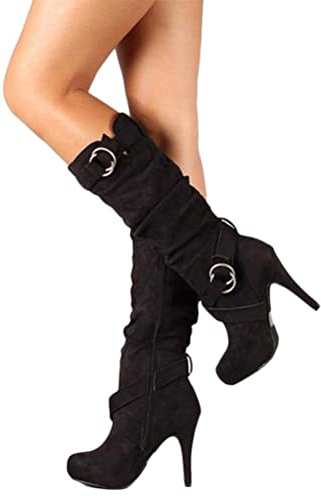 shownicer Stivali Alti da Donna Autunno Inverno Stivali con Tacco a Blocco Suola Elegante con Cerniera Stivali al Ginocchio