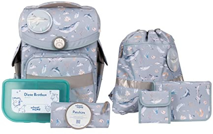 SCHOOL-MOOD - Schulranzen Set Aqua, 7-teilig - Timeless Air+ - ergonomischer Schulranzen Jungen & Mädchen - Schultasche für Kinder in der 1. bis 4. Klasse - Aqua (Nordic Collection), Einheitsgröße