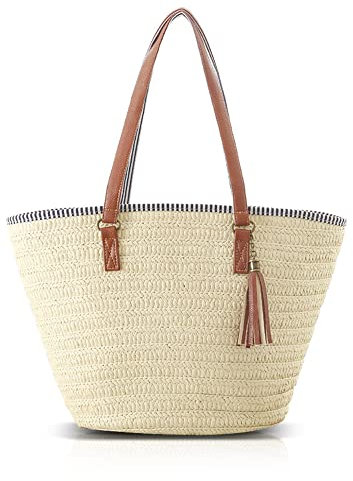 Pahajim Stroh Handtasche Sommer Tasche Umhängetasche Strandtasche Boho Stil Shopper Groß für Strand, Reisen, Urlaub, Shopping