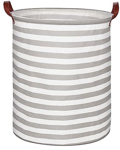 Sarsumir Cesto Ropa Sucia, 63 Litros, Cesta Ropa Sucia Con Asas, Cesta Ropa Plegable Para Lavandería, Dormitorio Almacenaje De Ropa Juguetes Mantas - Rayas Grises