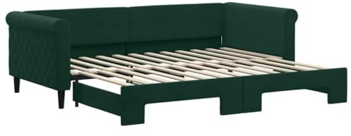 vidaXL Lit de Jour avec Lit Gigogne, Canapé-lit, Lit d'Invité, Meuble de Chambre à Coucher Salle de Séjour, Moderne, Vert Foncé 90x200 cm Velours