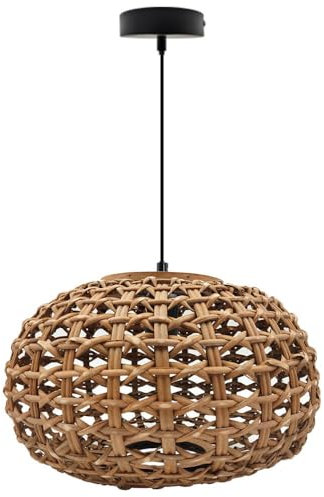 FactorLED Lámpara Colgante de Mimbre, Casquillo E27, Pantalla Mimbre Natural Nórdico, Altura Regulable, Luz Decorativa Vintage, para Techos de comedor, dormitorio, cocina y salón. (ASSENS)