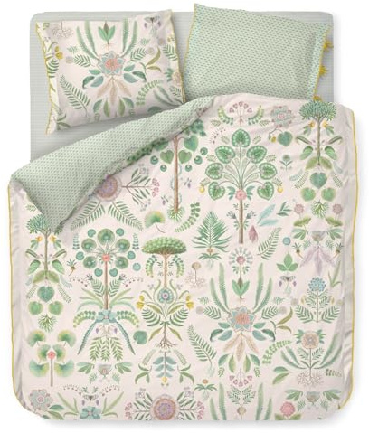 Pip Studio Bettwäsche Bamboleo Cremefarben Perkal Blumen Blätter Wurzeln Baum Farne Tropisch Grün, Größe:135 cm x 200 cm