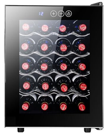 XoTiq Refrigerador Enfriador de Vino para 20 Botellas, Enfriador de Vino Independiente, Enfriador de Vino termoeléctrico con Puerta de Vidrio espejado, refrigerador Independiente para Bar en casa,
