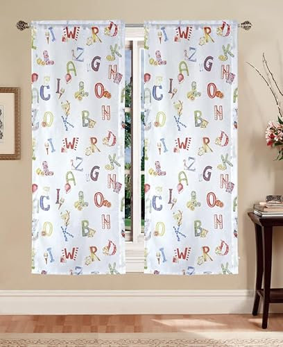 Tata Home Tende Cameretta Bambini Tende per Interni a Vetro Finestra Semitrasparenti Bianche con Lettere Arcobaleno Misura 60x150 cm Mod. GiorgiaB3