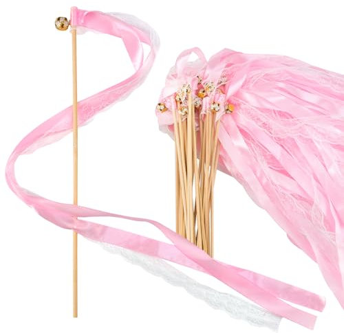 HEKOBAG 32 Stück Wedding Wands mit Glöckchen Zauberstäbe Hochzeit Hochzeitsstäbe Rosa Glücksstäbe Hochzeitsstäbchen Wedding Wands Stäbe Weddingwand für Hochzeiten Geburtstage Partys Feiertagsfeiern