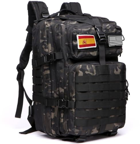 GUJOIN Mochila Tática 50 L Sistema Molle De Grande Capacidade Para Uso Militar Mochila De Emergência De 3 Dias Para Caça, Caminhadas, Acampamentos E Atividade Ao Ar Livre (Camuflaje negro)