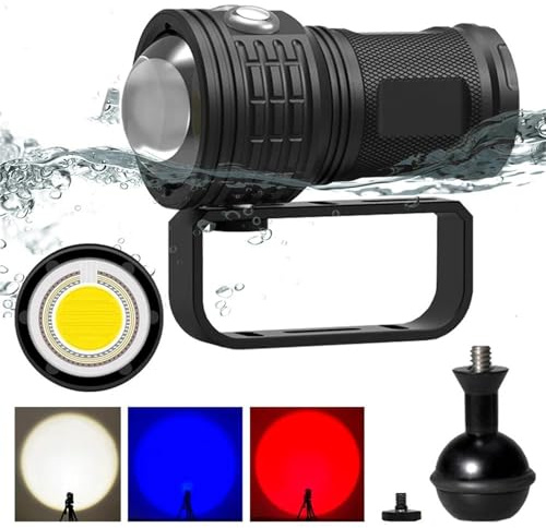 LLNWYGEB Luce Subacquea, Luce Fotografica Subacquea Professionale 10000LM 50W COB Lampada Perline Torcia Elettrica IPX8 Immersione Impermeabile per Sport Sottomarini Professionali