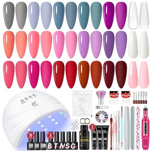 COSCELIA 23PC Set de Esmalte de Uñas UV con Lámpara UV, 15 Colores de Gel de Uñas, 3PC de Gel para Uñas y Eléctrico para Uñas - Set Uñas de Gel en Rojo, Lila y Rosa, Set Completo para Estudio de Uñas