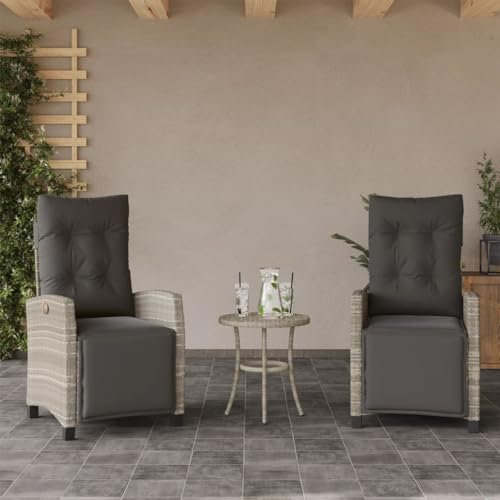 Homgoday Gartensessel mit Fußteil 2 STK. Gartenstuhl Garten Liegestuhl Verstellbar Rückenlehne Relaxsessel Rattansessel Rattanstühle Balkonstühle Gartenmöbel Hellgrau Poly Rattan