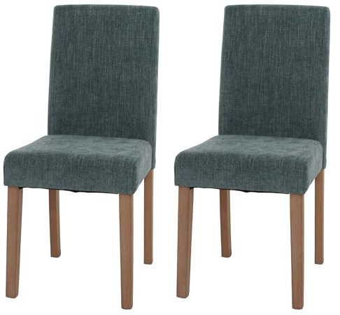 Mendler 2er-Set Esszimmerstuhl Littau, Stuhl Küchenstuhl Hochlehner, Stoff/Textil Chenille Holz - grün, naturfarbene Beine