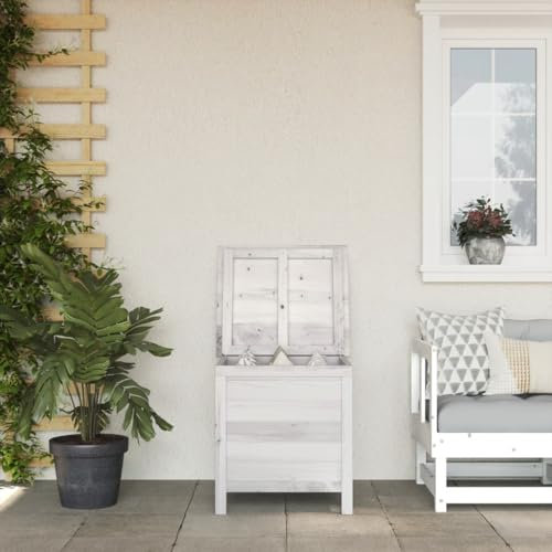 prissent Gartentruhe Weiß 50x49x56,5 cm Massivholz Tanne Auflagenbox Holz Sitztruhe Holz Gartenbox Holz Sitzbank Outdoor Gartentruhe Holz Gartentruhe Sitzbank Holz