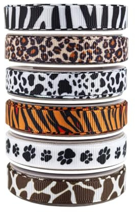 CWPFVQA 6 Rollen Strukturiertes Bedrucktes Band, Band Mit Leopardenmuster, Stoff Mit Leopardenmuster, Trauerband Personalisiert, Kuchenband In Kuchendekoration, Ripsband
