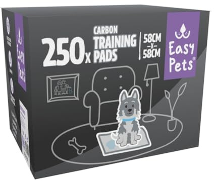 Easypets Trainingspads für Hunde und Welpen Carbon 250 Stück – 58×58 cm – 4-Lagen Superabsorbierend & Auslaufsicher – zur Stubenreinheit & Geruchskontrolle