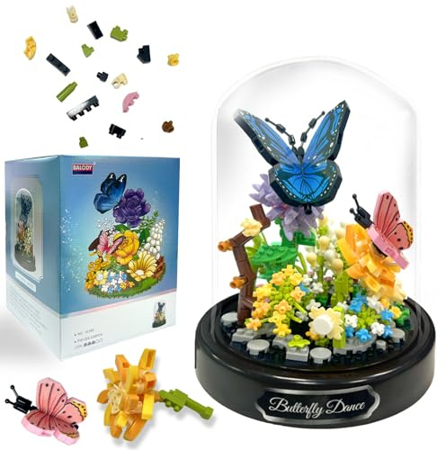 Felicify Blumen Bauspielzeug Sets, 530 Stück Schmetterling Blumen Mini Baustein Set mit Schutzhülle, Blumen Insekten Bausteine, Mikro Blumen Bausteine, Geschenk für Erwachsene (Schmetterling)