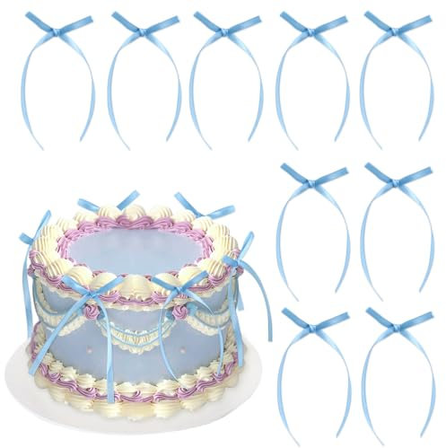 Blumomon 20Pcs Light Blue Bowknot Cake Toppers - Bow & Baby Shower Cake Decorations for Kids Birthday & Wedding Party & Anniversary