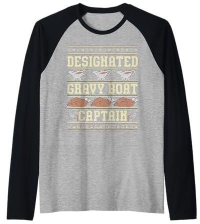 Ugly Thanksgiving Sweater Gravy Boat Captain Raglan Baseball Tee