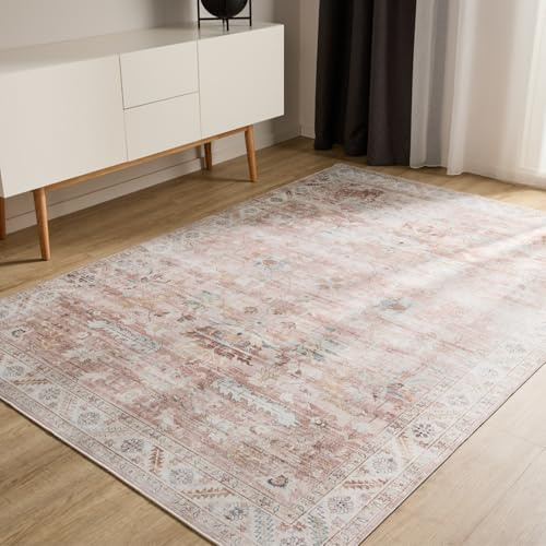 benuta Basic Waschbarer Teppich George - Rosa 160x230 cm - Kunstfaser - Rechteckig & im Style: Vintage, Elegant, Retro - Pflegeleicht für Wohnzimmer Schlafzimmer