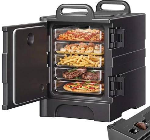 VEVOR Conteneur Isotherme pour Bac Gastronorme 75 L, Boîte de Transport Alimentaire Empilable, Chargement Frontal, avec Doubles Boucles et Poignées, Porte-Plateaux pour Restauration Cantine, Noir
