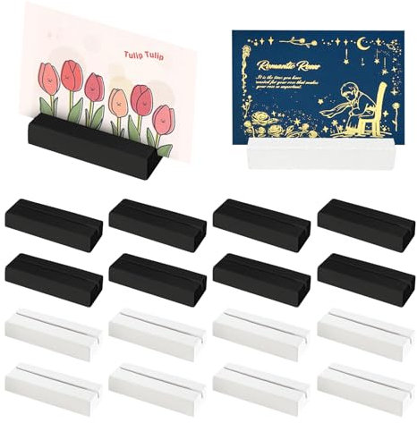 Taakige 20 supporti per carte di credito, in legno, per matrimoni, ristoranti, banchetti e feste (10 bianchi, 10 nero)