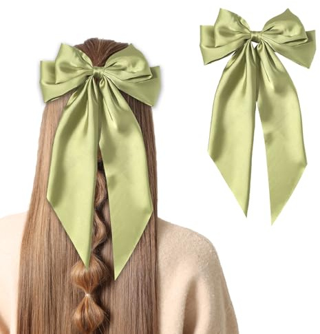 Fiocco per capelli, fermaglio per capelli con fiocco, fiocchi per capelli da donna, grandi forcine per capelli con fiocco francese, fermagli per capelli tinta unita, fiocchi per capelli (verde oliva)