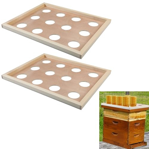 Wonderjune Einmachglas, Bienenstock, 10 Rahmen, Honigglas, Bienenstock, Aufbewahrung mit 12 Löchern, Honigextraktionssystem, Bienenstock-Innenabdeckung für den Hinterhof, Imkereibedarf, 2 Stück