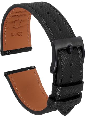 sourcing map Genuine Leather Watch Band Quick Release Replacement Watch Strap with Stainless Steel Buckle for Men Women